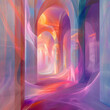 Create an abstract piece that symbolizes the sanctuary of the mind one might find through the meditative aspects of cardio exercises within the sacred space of a church Use soft, ethereal shapes to