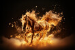 A horse galloping energetically through a raging fire, showcasing its strength and agility in the face of danger