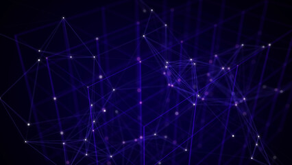 Wall Mural - Abstract wireframe cube. Network connection structure. Digital blockchain concept. Futuristic blue background with dots and lines. 3D rendering.