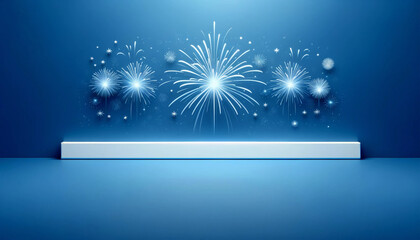 Wall Mural - Blue background with white fireworks and white area along bottom for text. 