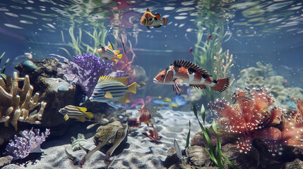 Wall Mural - clown fish in aquarium for background