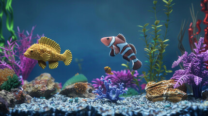  clown fish in aquarium for background