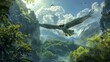 Falcon hunting. One flying falcon in the nature background, digital ai