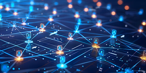 a picture of a network of people connected together, in the style of spatial concept