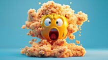 A 3D Stylized Vector Icon Depicting A Mind-blown Emoji, Featuring A Shocked And Sad Yellow Face With A Brain Explosion Mushroom Cloud