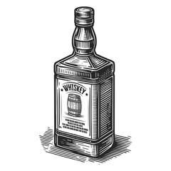 Wall Mural - Whiskey bottle sketch engraving generative ai vector illustration. Scratch board imitation. Black and white image.