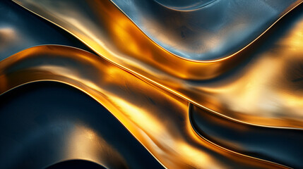 Abstract Wavy Silk Fabric in Blue and Gold Colors