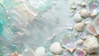pearlescent white background with copy space and seashells