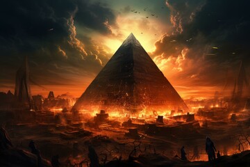 Poster - futuristic cyber pyramid neon. mesh element. generate ai
