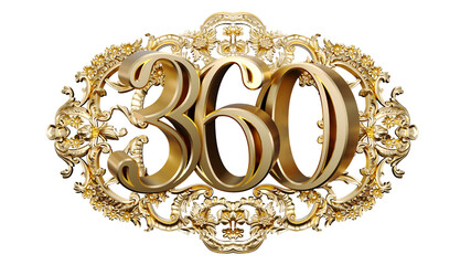 Wall Mural - golden number three hundred sixty in the center of decorative golden vintage frames, number 360