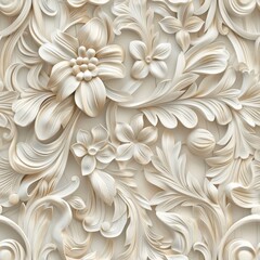 Wall Mural - Decorative floral wood carving design, seamless pattern