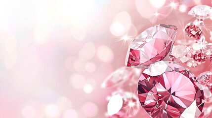 Wall Mural - banner for a jewelry store with copy space, pink diamond on a pink background close-up with space for text