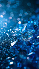 Wall Mural - sapphires on a blue background with space for text, banner for a jewelry store with copy space