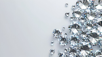 Wall Mural - banner for a jewelry store, diamonds closeup copy space on a white background with space for text