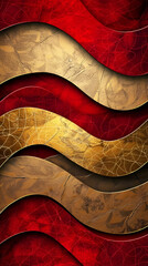 Wall Mural - red wavy abstract background with gold
