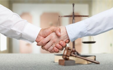 Wall Mural - Shaking hands, Professional Lawyers and clients discuss