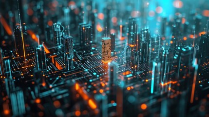 Poster - abstract hologram with smart city .smart with communication technology. futuristic digital data netw
