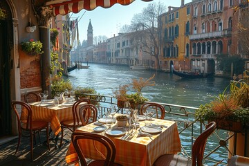 fresh delicious pizza on the table in a restaurant on the streets of italy