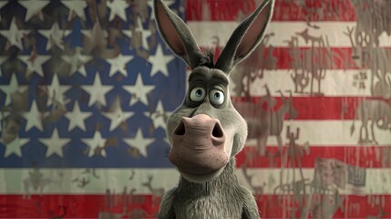 Wall Mural - donkey with american flag for liberal democrat politics left wing