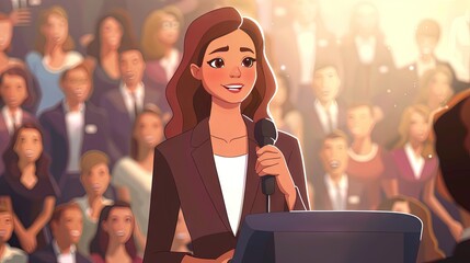 Wall Mural - Female politician giving speech at political rally for social justice to get elected