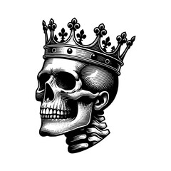 Wall Mural - retro skeleton wear crown king in head sketch art vector illustration