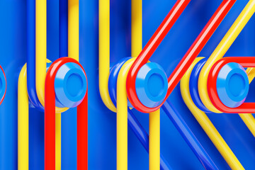 Fototapete - A composition in which bright multi-colored re-ins are stretched on buttons. 3D rendering digital illustration. Abstract  crossing lines pattern