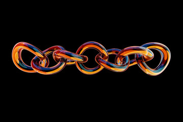 Poster - 3d illustration of   colorful  chains. Set of chains on a black background. Geometric pattern. Technology geometry background