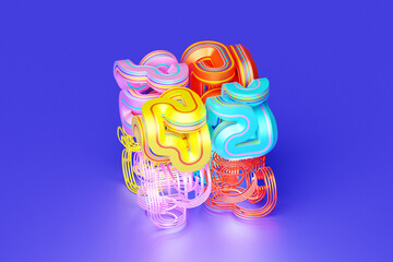 Poster - 3D illustration,  colorful illusion isometric abstract shapes colorful shapes intertwined