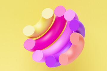 Poster - 3D illustration, geometric illusion, isometric abstract shapes in the shape of a hemisphere, colorful shapes intertwined