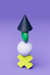 Poster - 3d illustration of a pyramid of multi-colored geometric volumetric figures on a   purle background