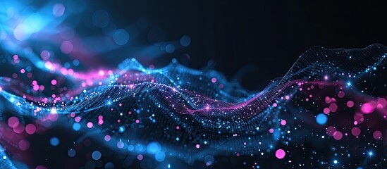 Poster - A visually captivating abstract background featuring blue and pink tones representing science and technology, illuminated by soft lights against a dark backdrop.