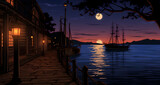 Fototapeta Las - a nighttime scene with sail boats floating in the water