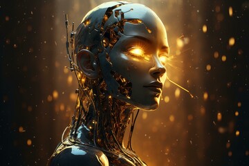 Poster - Metallic Robot face. Machine science modern. Generate Ai