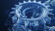 3D wireframe illustration of a gear on a dark blue background. Mechanical technology, industry development, engine work are machine engineering symbols. engine work, and business plan illustration.