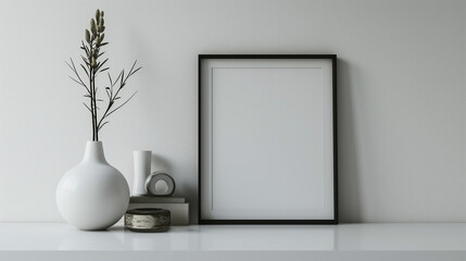 Wall Mural - Vertical frame for mockup. Minimal room interior with mock up photo frame.