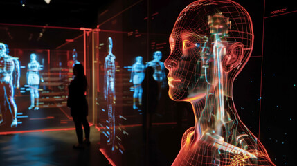 Poster - human hologram, virtual AI assistant concept, futuristic artificial intelligence technology, modern digital tech, AI innovation