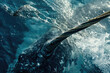 Intense close-up of a narwhal's tusk against icy blue waters