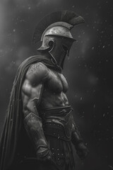Wall Mural -  a spartan warrior, in the style of black and white realism