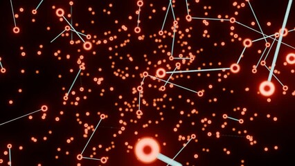 Poster - Plexus of chain molecules. Design. Molecules or electrons with chains of bonds flashing in stream. Flow of molecules with changing biological chains