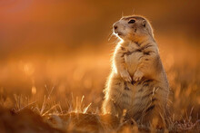 A Vigilant Prairie Dog Stands Guard At Sunset