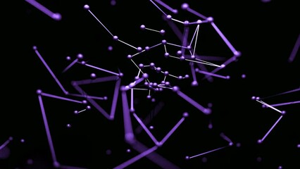 Fototapete - Plexus of abstract lines, triangles and dots. Design. Abstract endless digital world of purple color.