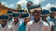 © Annawet boongurd - African school children using virtual reality headsets and African teachers standing behind