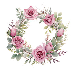 Wall Mural - Airy Watercolor Border with Isolated Pink Roses