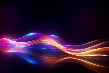 Poster - abstract futuristic background, glowing neon, black background, dark