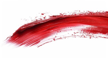 Creamy red lipstick smear, swatch sample, bold and isolated on white background, high-resolution, detailed cosmetic brush stroke AI Generative