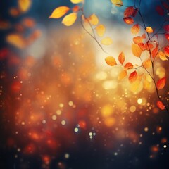 Tree branch with yellow leaves in autumn on blurred background