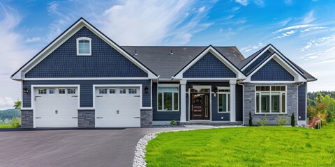 Wall Mural - Beautiful house on the grass with blue sky 