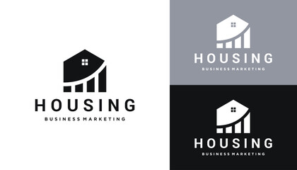 Poster - Modern House with Financial Bar Chart For Home Property Investment Business Marketing Progress Logo Design