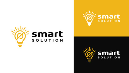 Initial Letter S SS with Light Bulb Lamp For Smart Solutions Study Science Creative idea Logo Design