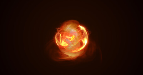 Wall Mural - energy yellow fire glowing cosmic magic sphere, futuristic round high-tech ball bright atom made of 